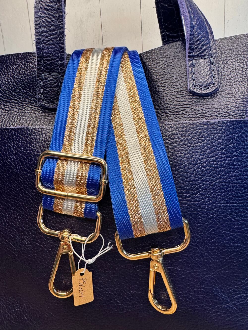 Crossbody Purse Strap Striped Blue Gold White Bag Strap Guitar Strap NEW